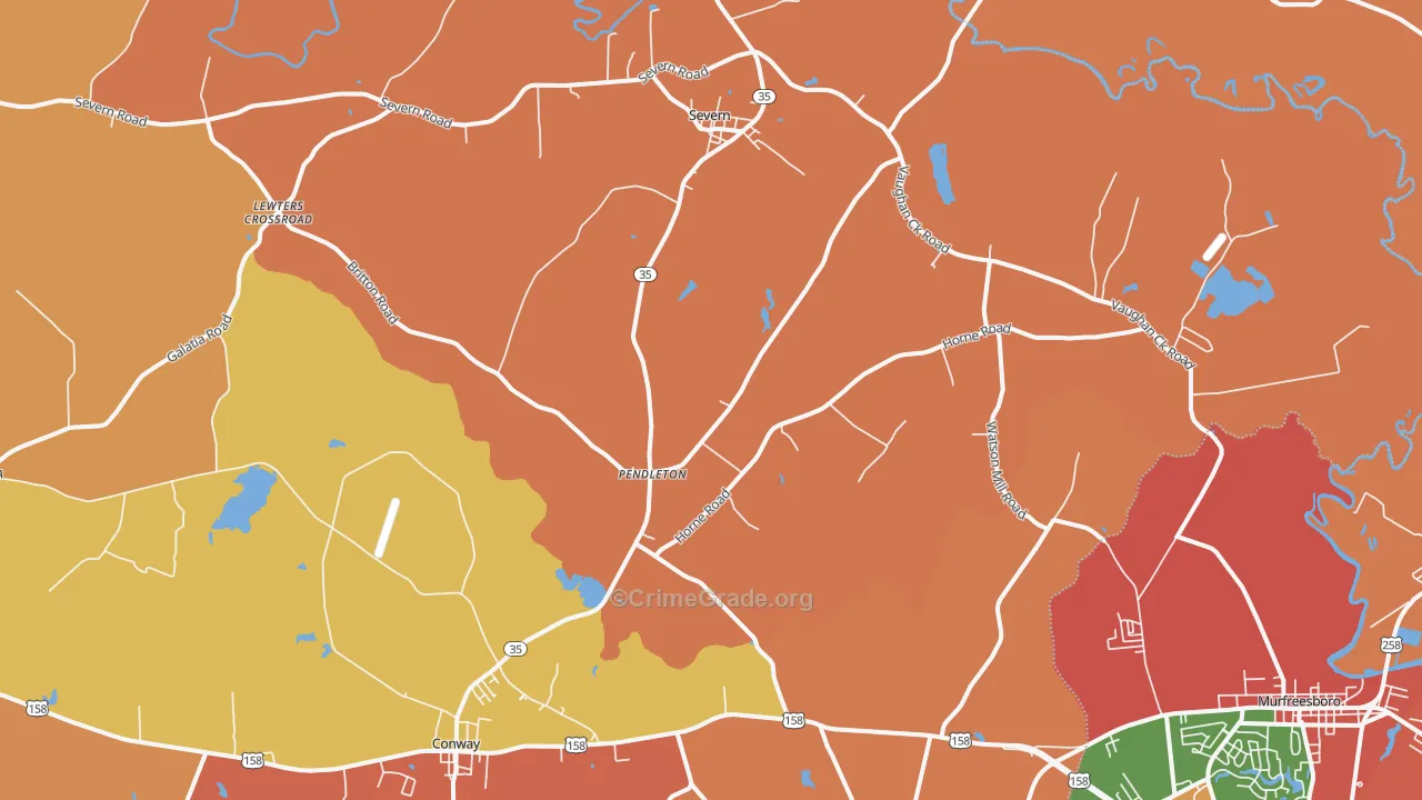 Pendleton, NC Map of Robbery Rates