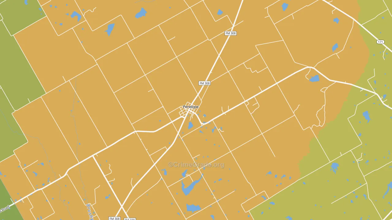 Penelope, TX Map of Robbery Rates