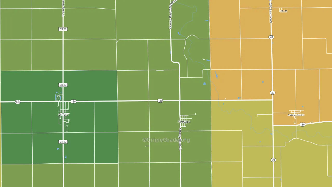 Penfield, IL Map of Robbery Rates