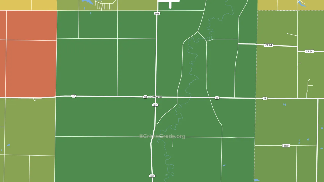 Penfield, OH Map of Robbery Rates