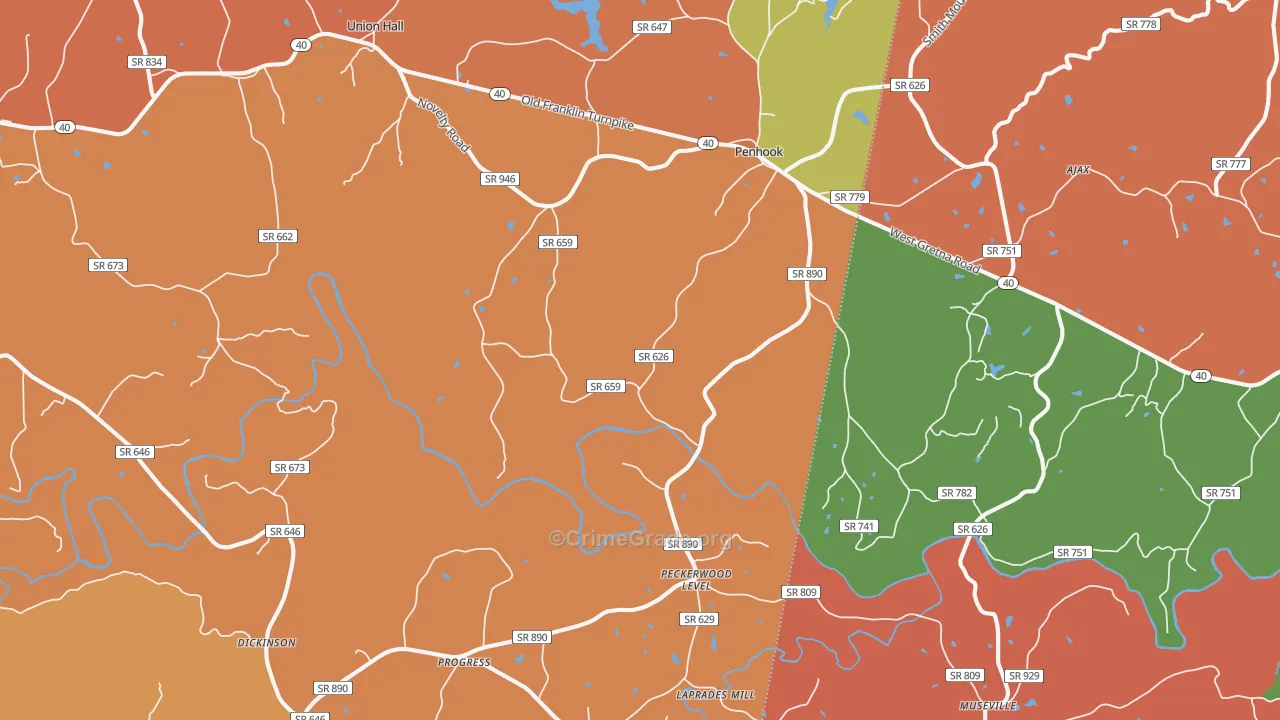 Penhook, VA Map of Robbery Rates