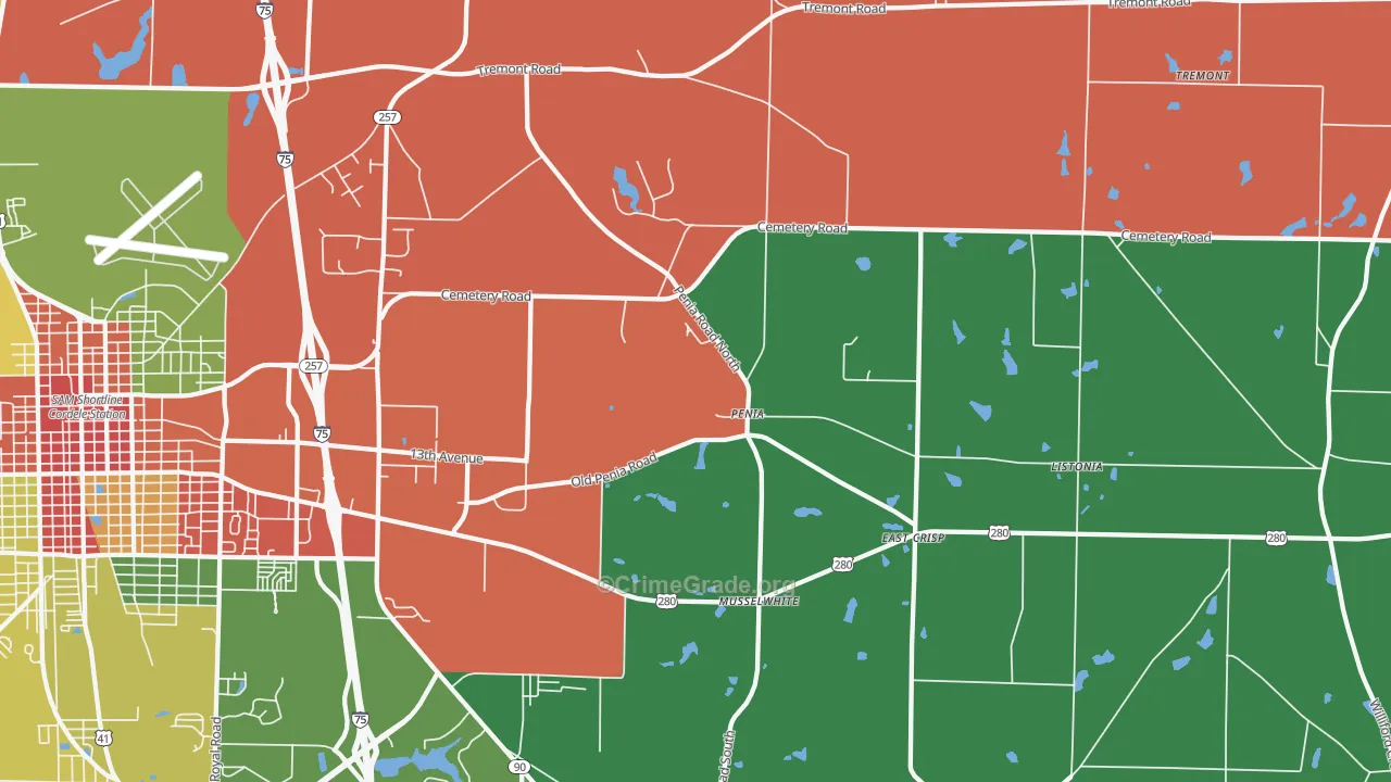 Penia, GA Map of Robbery Rates
