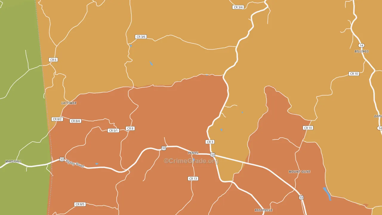 Peniel, WV Map of Robbery Rates