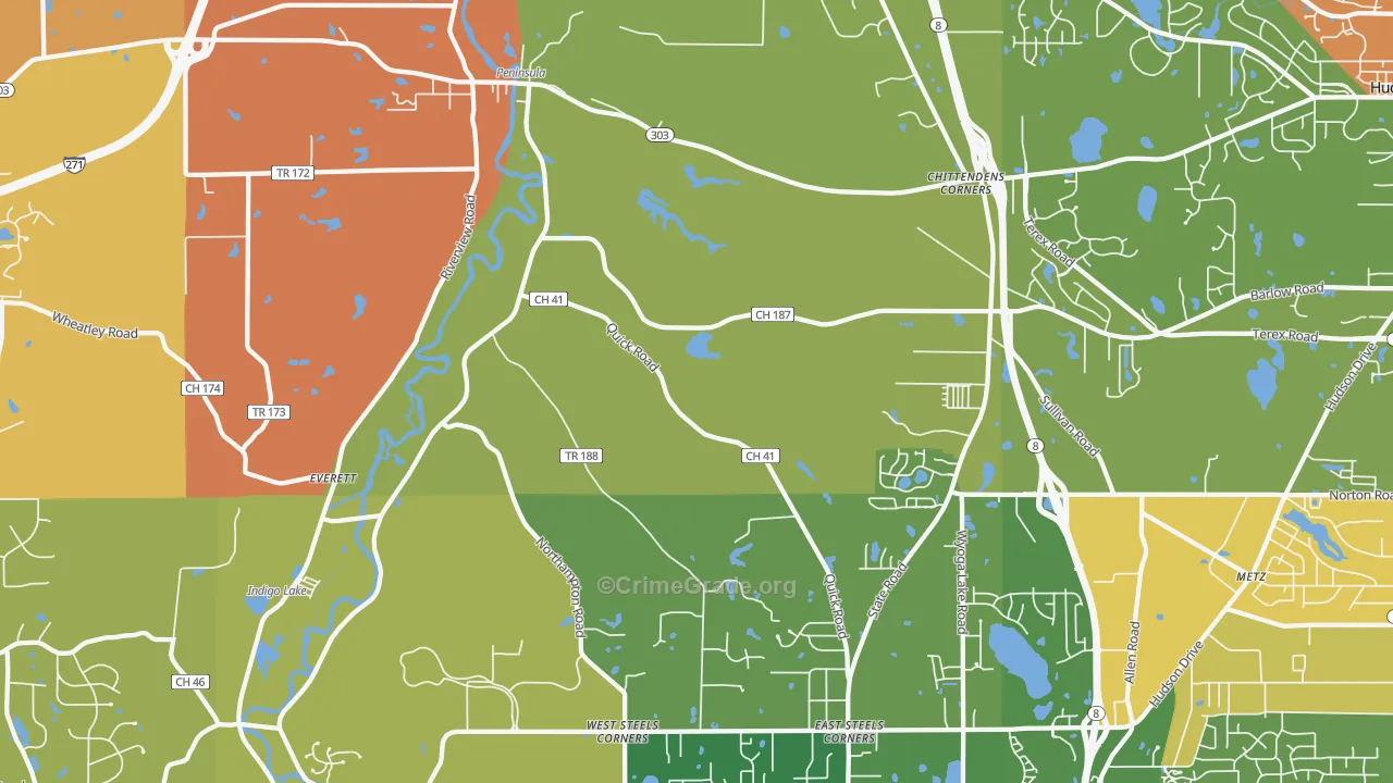 Peninsula, OH Map of Robbery Rates