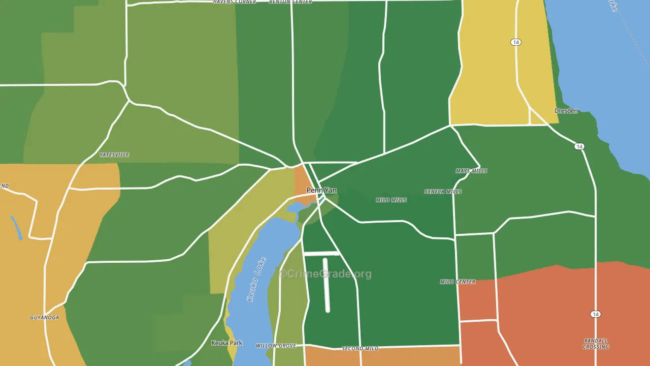 Penn Yan, NY Map of Robbery Rates