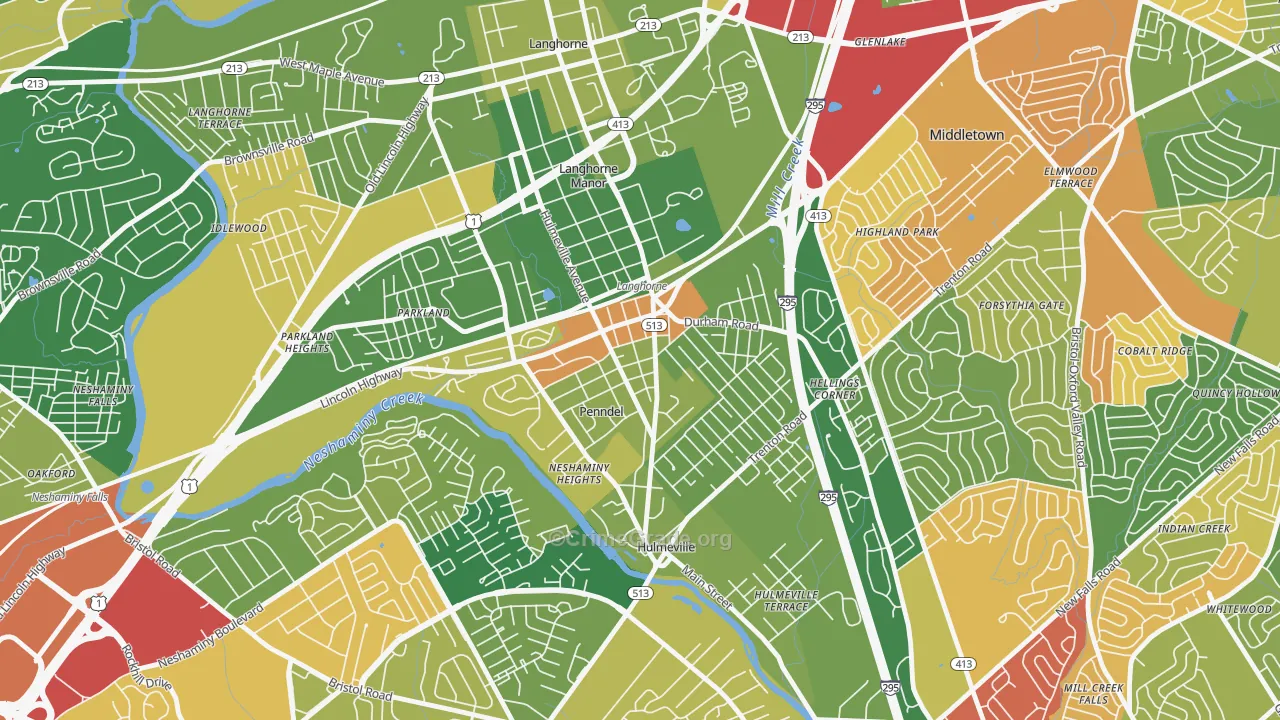 Penndel, PA Map of Robbery Rates