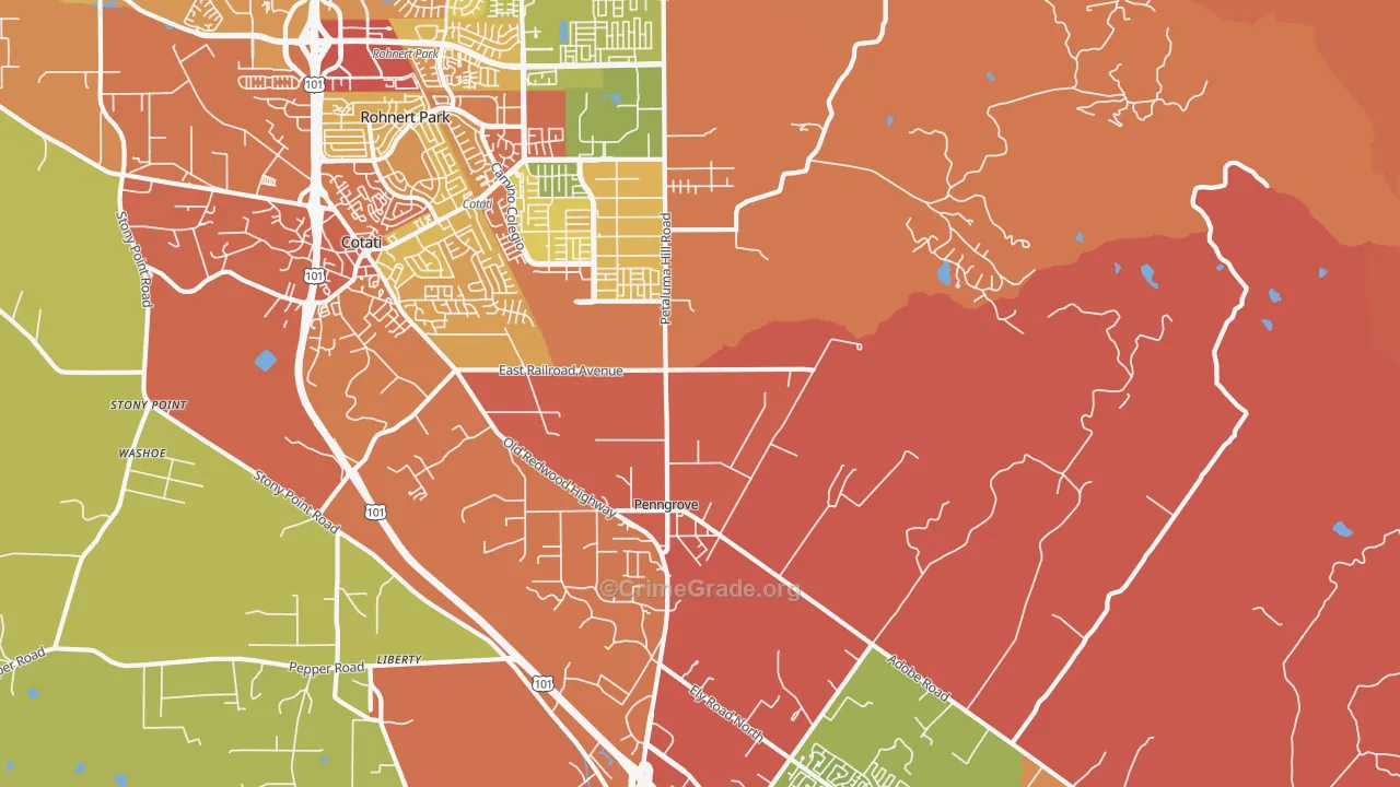 Penngrove, CA Map of Robbery Rates