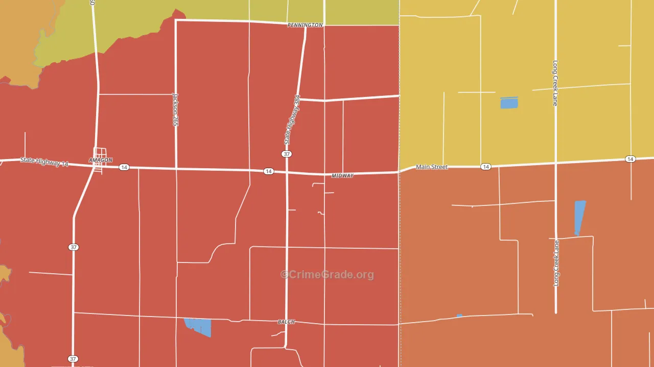 Pennington, AR Map of Robbery Rates