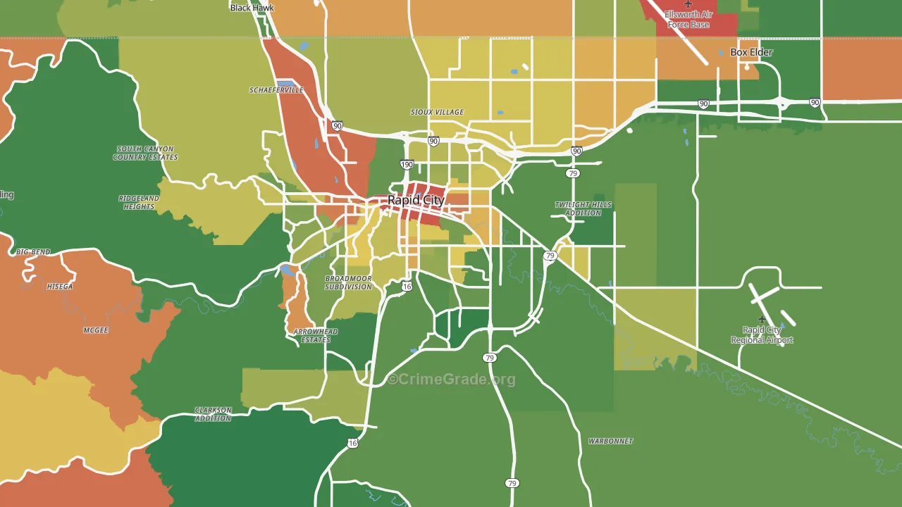 Pennington County, SD Map of Robbery Rates