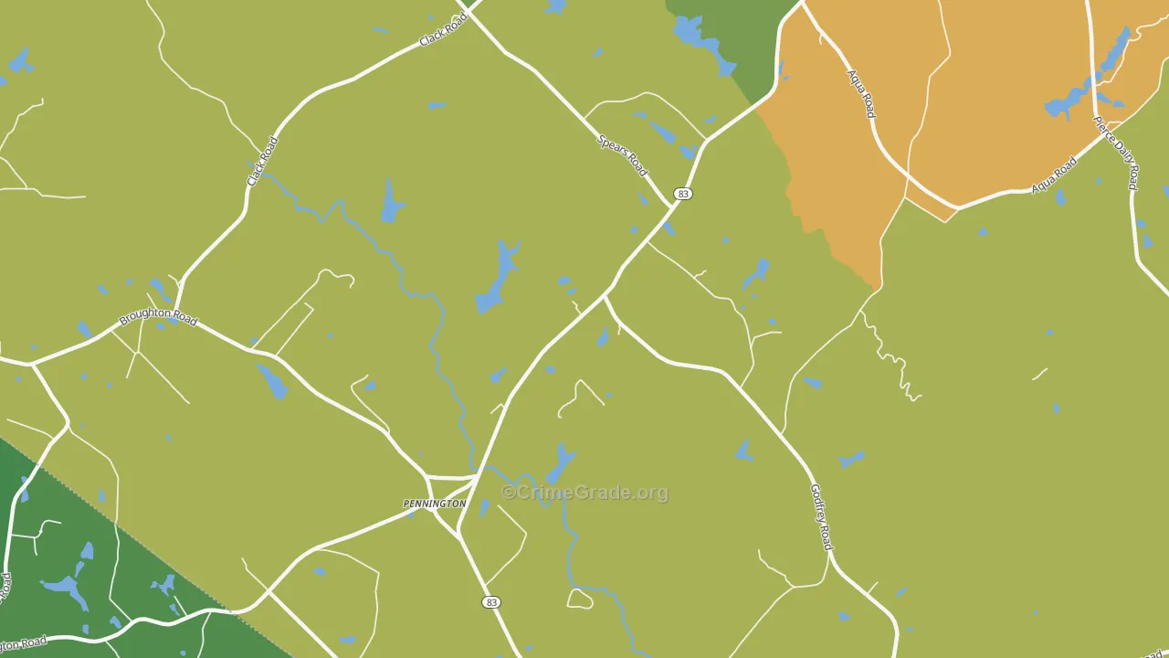 Pennington, GA Map of Robbery Rates