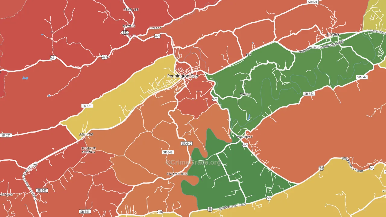 Pennington Gap, VA Map of Robbery Rates
