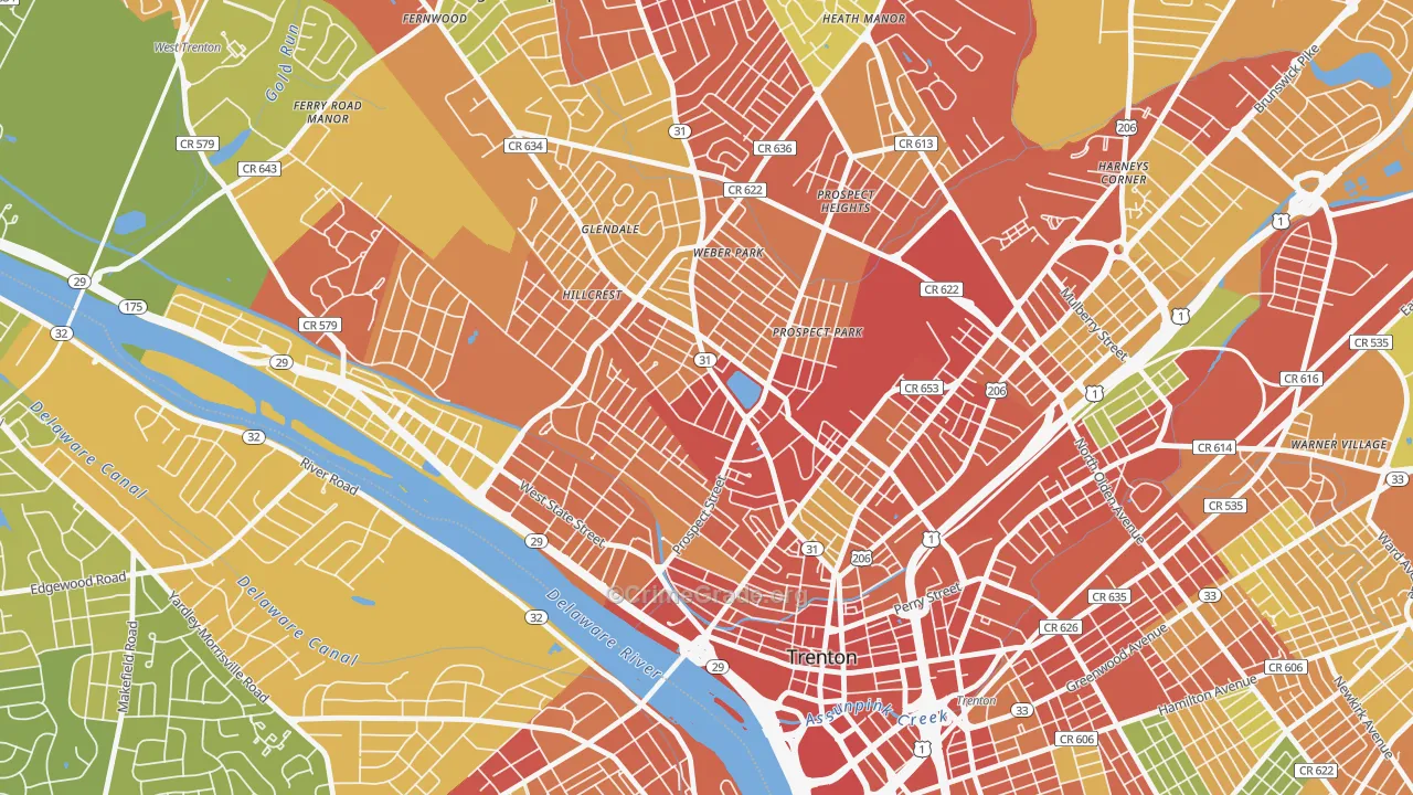 Pennington-Prospect, Trenton, NJ Map of Robbery Rates