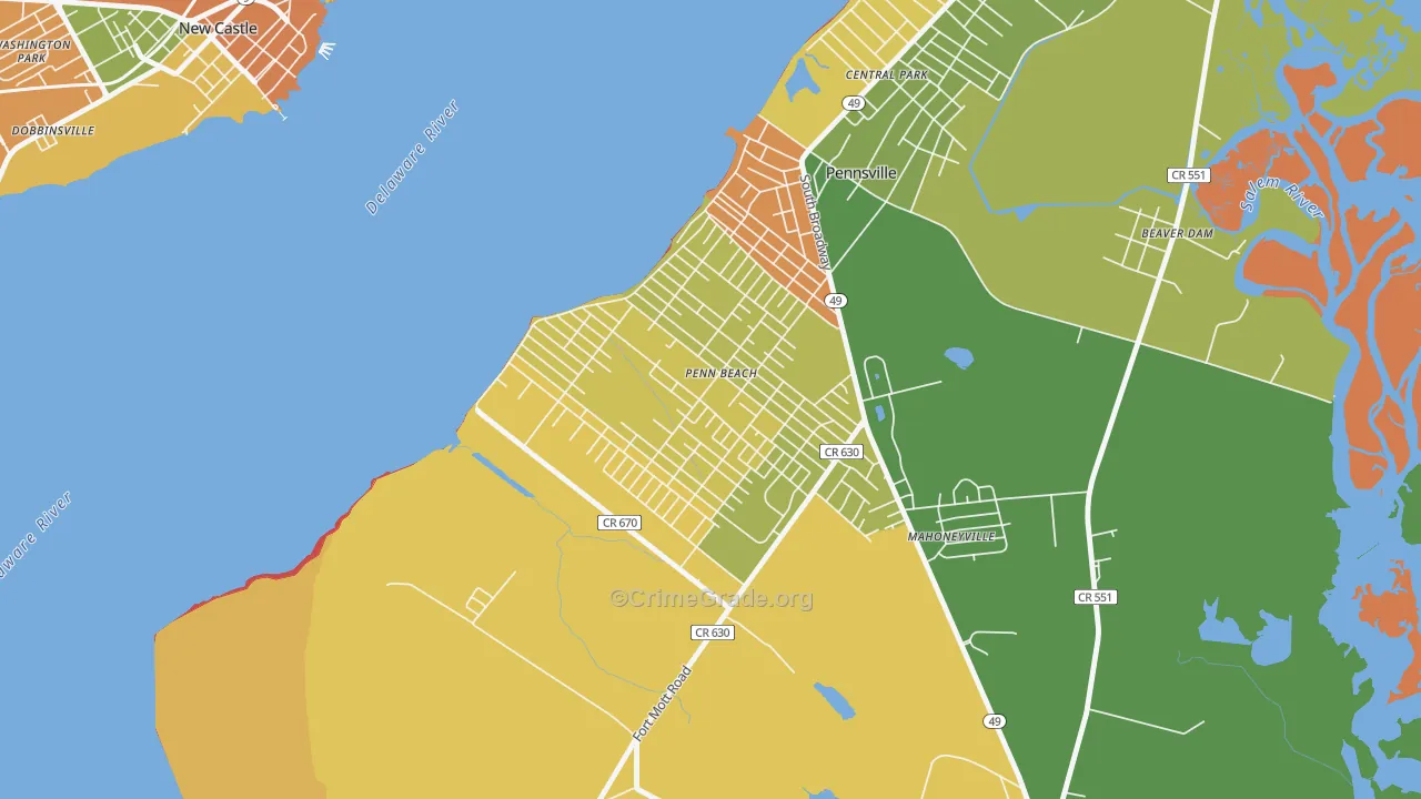 Penns Beach, Pennsville, NJ Map of Robbery Rates