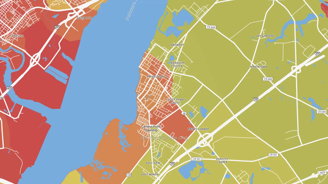 Penns Grove, NJ Map of Robbery Rates