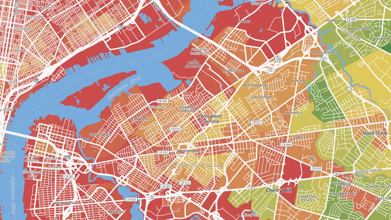 Pennsauken, NJ Map of Robbery Rates