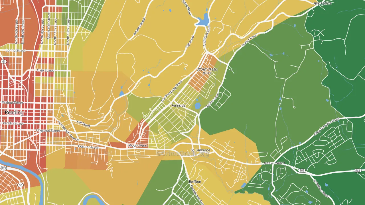 Pennside, PA Map of Robbery Rates