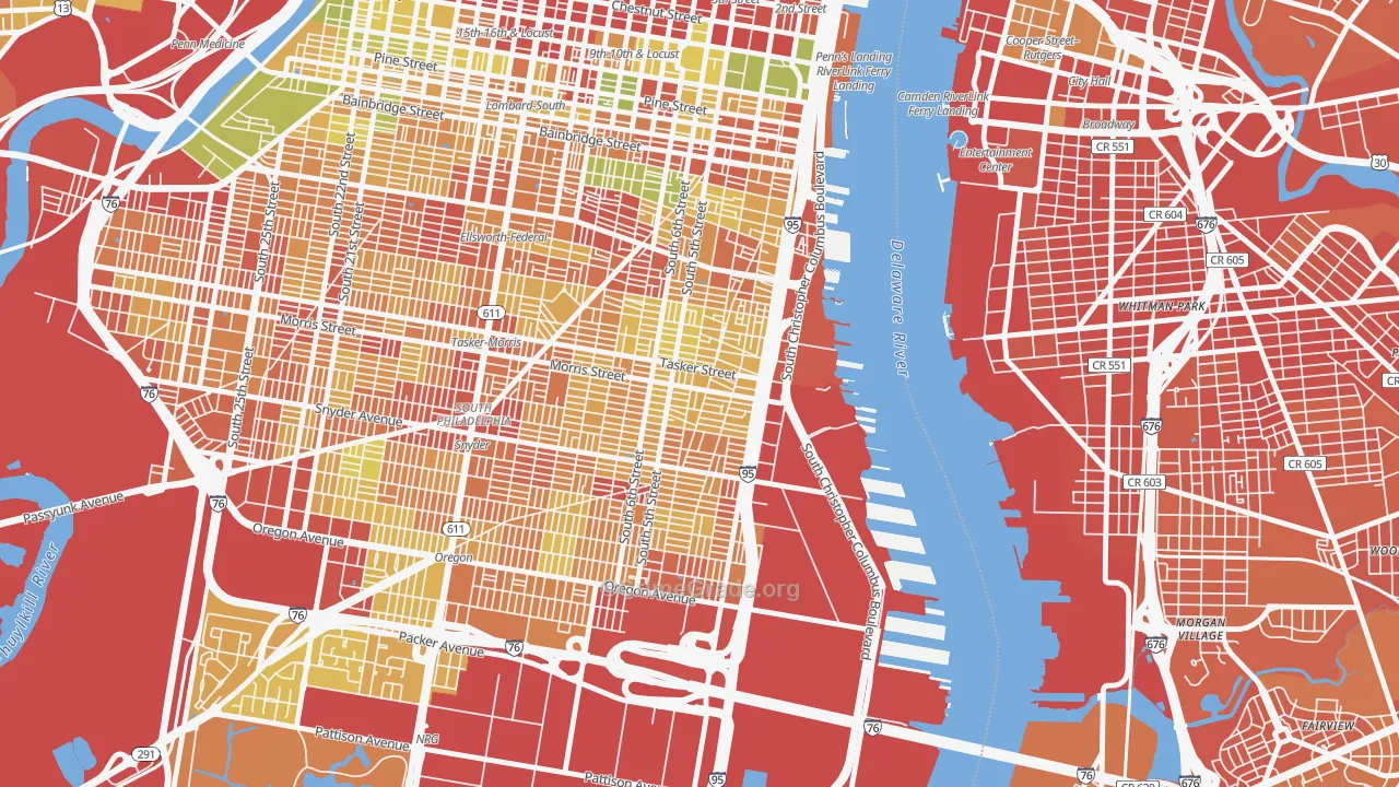 Pennsport-Whitman-Queen, Philadelphia, PA Map of Robbery Rates