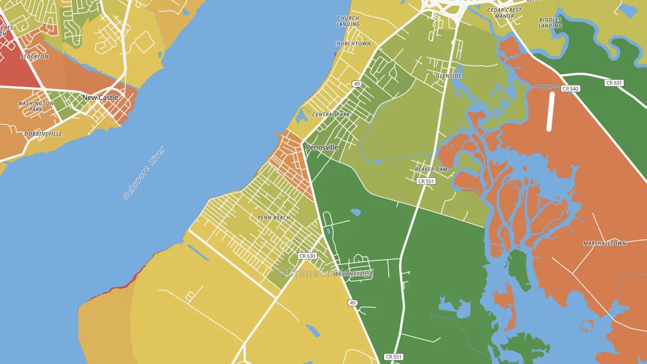 Pennsville, NJ Map of Robbery Rates