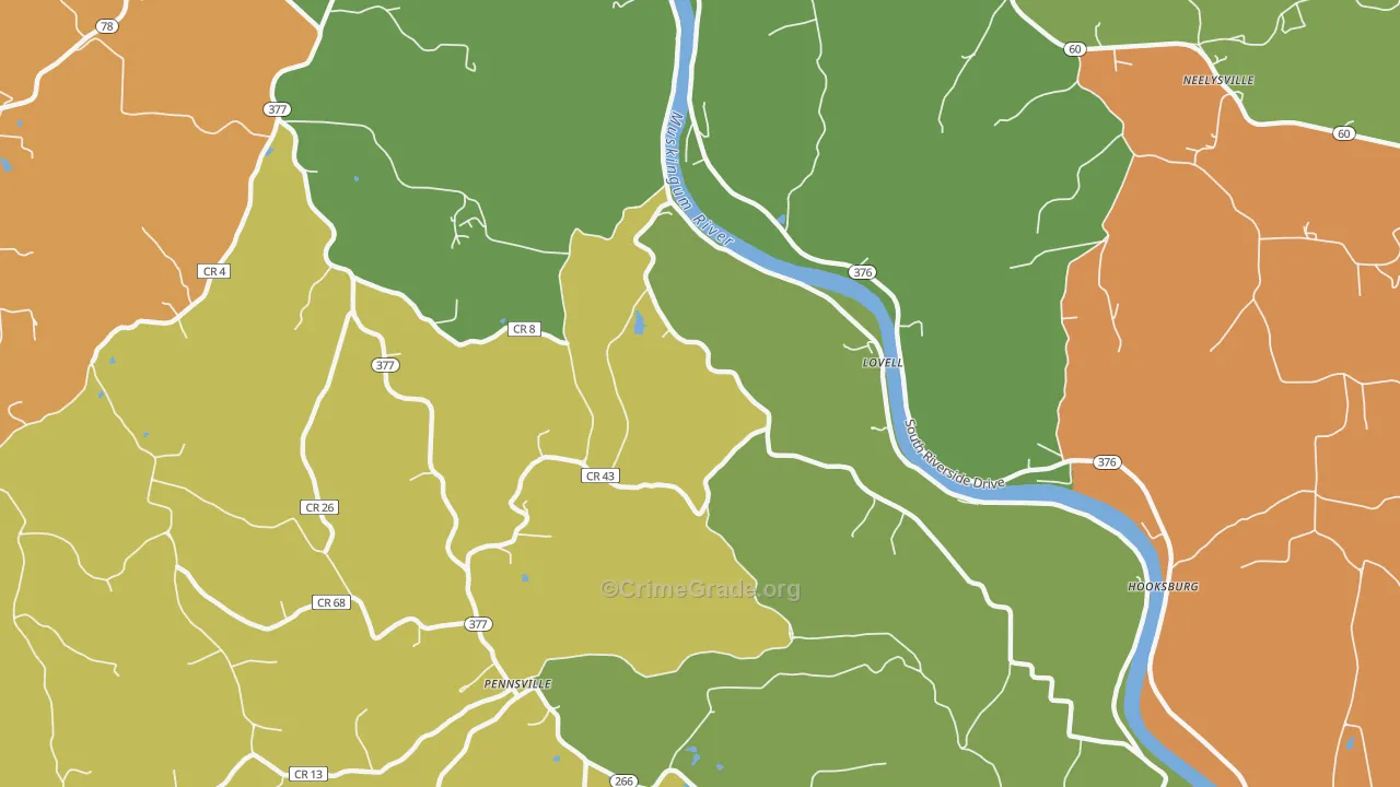 Pennsville, OH Map of Robbery Rates
