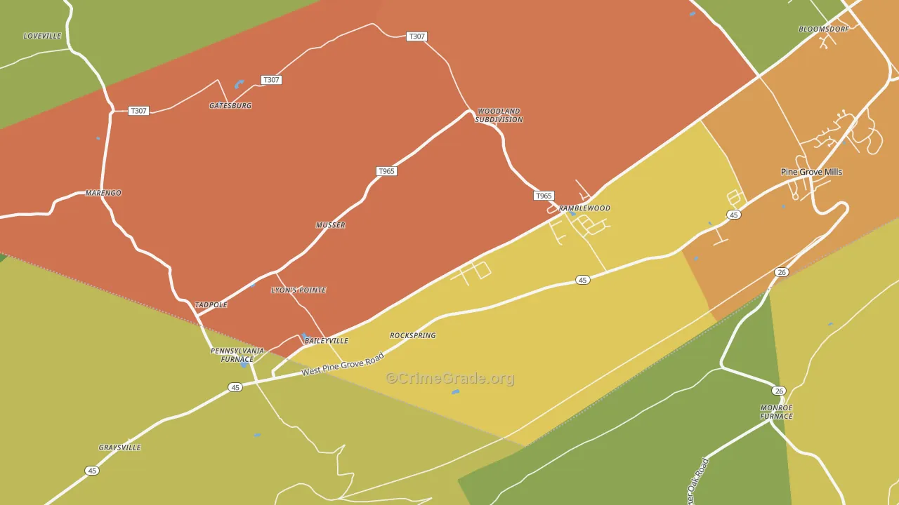 Pennsylvania Furnace, PA Map of Robbery Rates