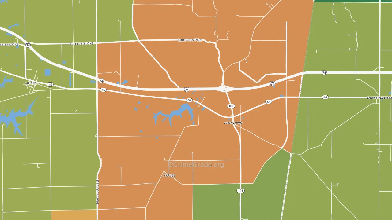 Penntown, IN Map of Robbery Rates