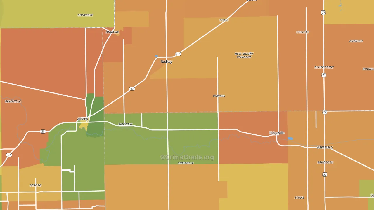 Pennville, IN Map of Robbery Rates