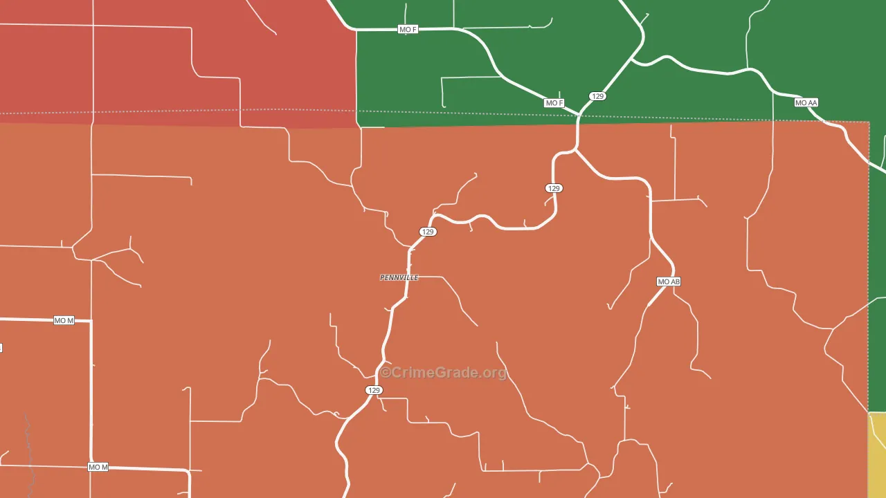 Pennville, MO Map of Robbery Rates