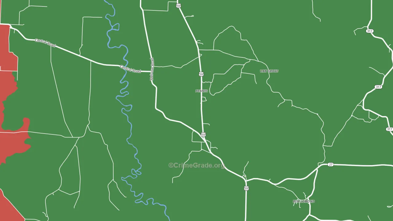 Pennys, AR Map of Robbery Rates