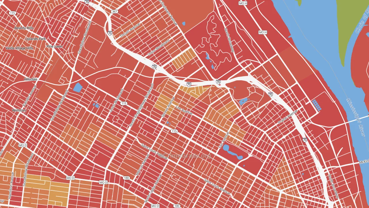 Penrose, St. Louis, MO Map of Robbery Rates