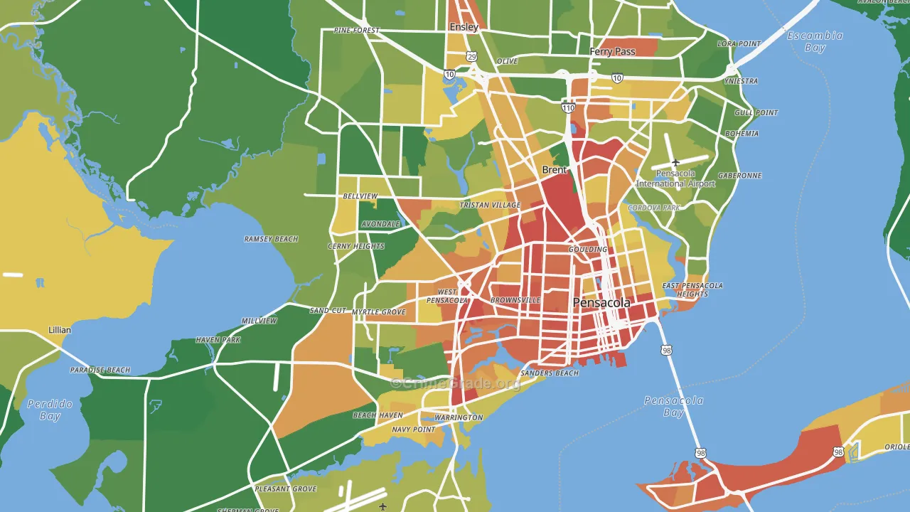 Pensacola, FL Map of Robbery Rates