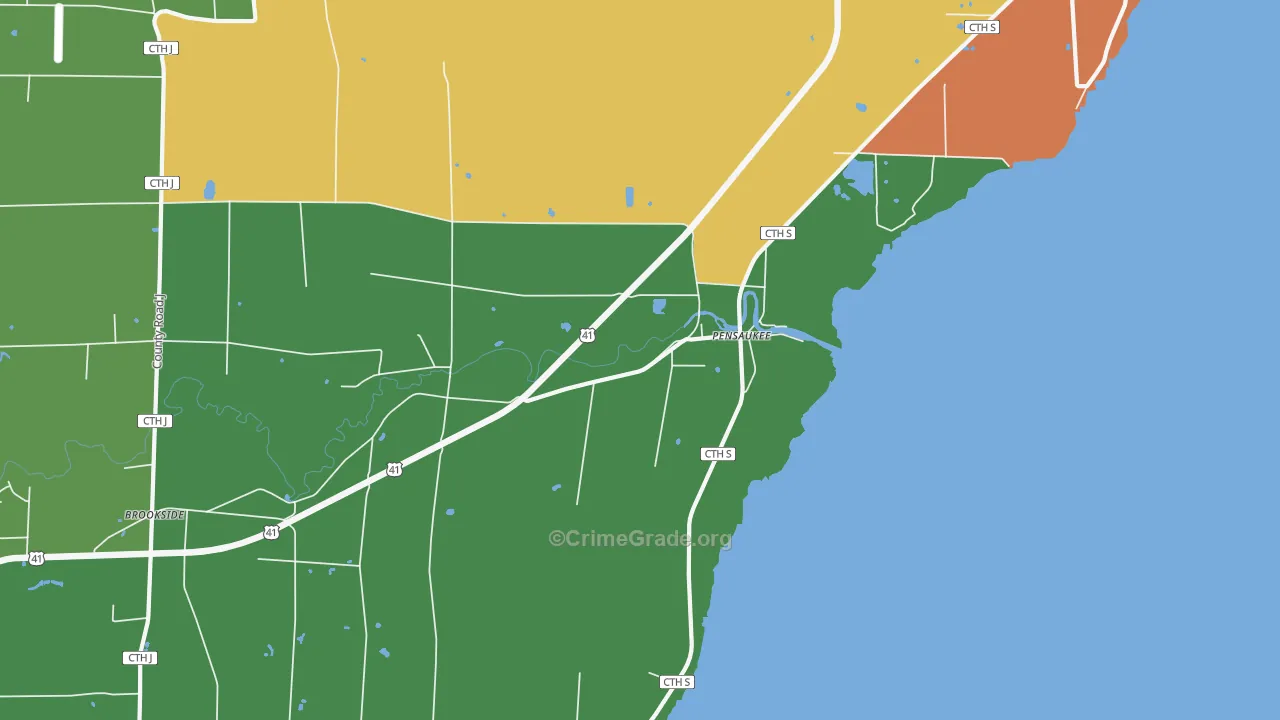 Pensaukee, WI Map of Robbery Rates