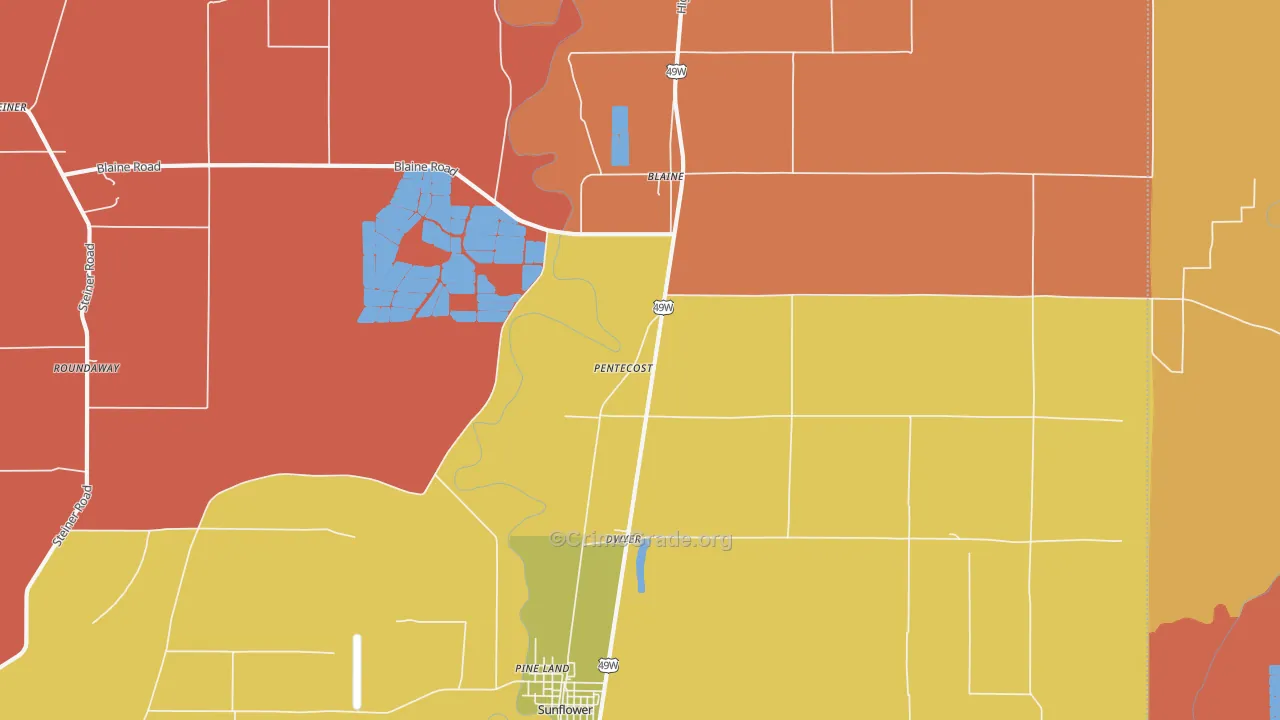 Pentecost, MS Map of Robbery Rates