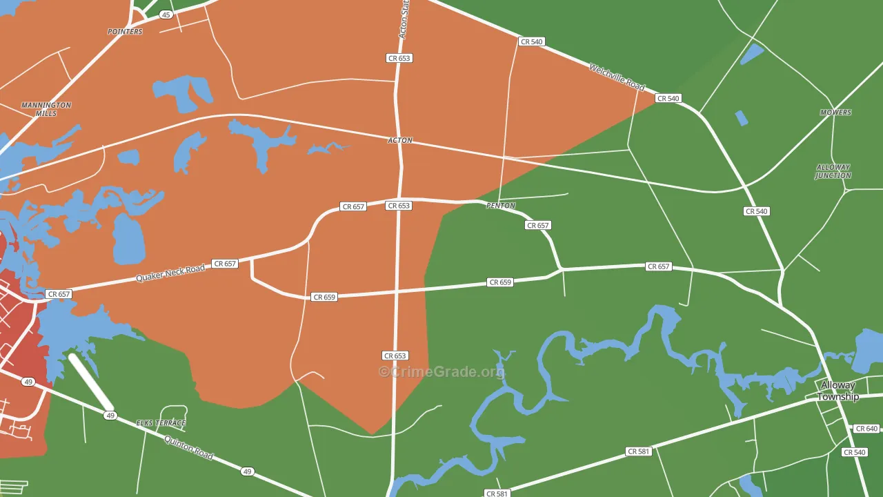 Penton, NJ Map of Robbery Rates