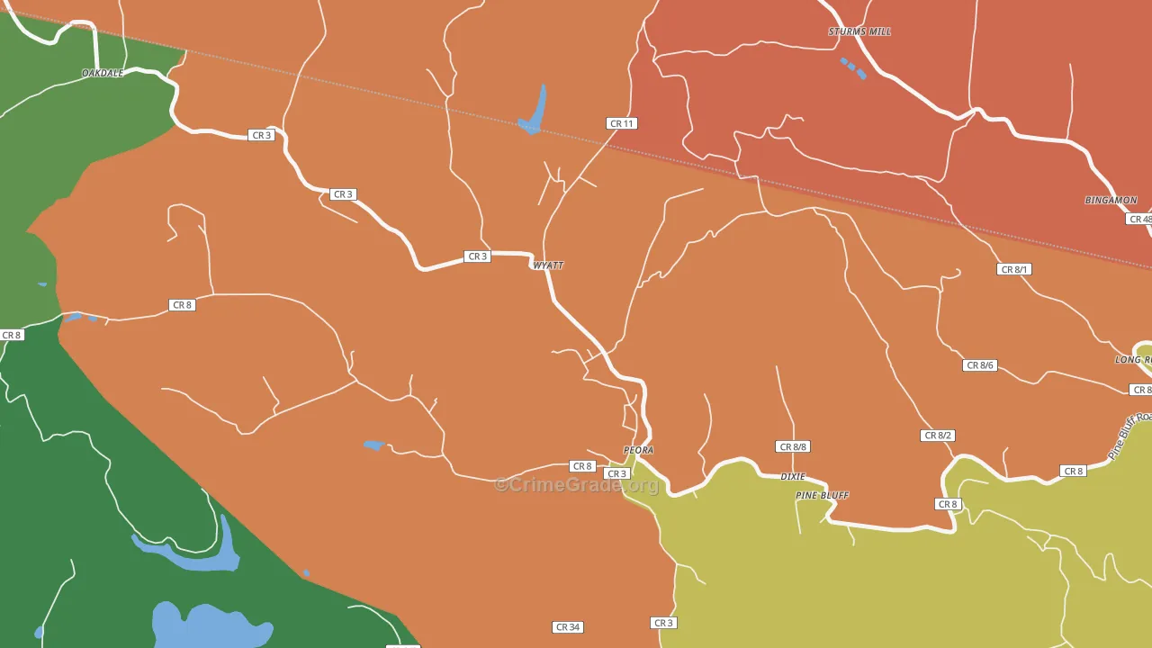 Peora, WV Map of Robbery Rates
