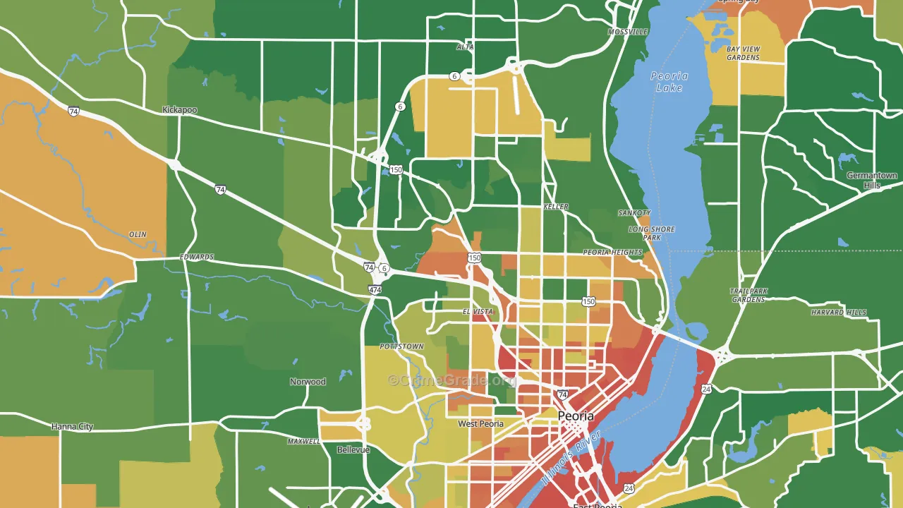 Peoria County, IL Map of Robbery Rates