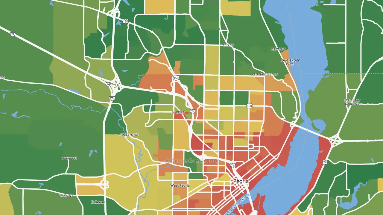 Peoria, IL Map of Robbery Rates