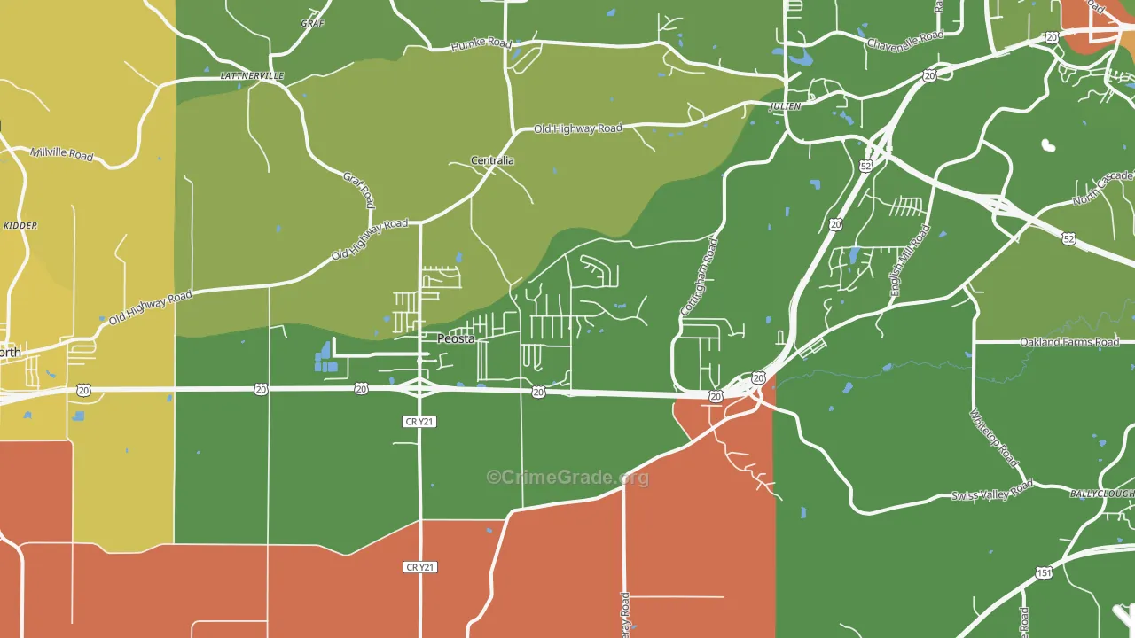 Peosta, IA Map of Robbery Rates