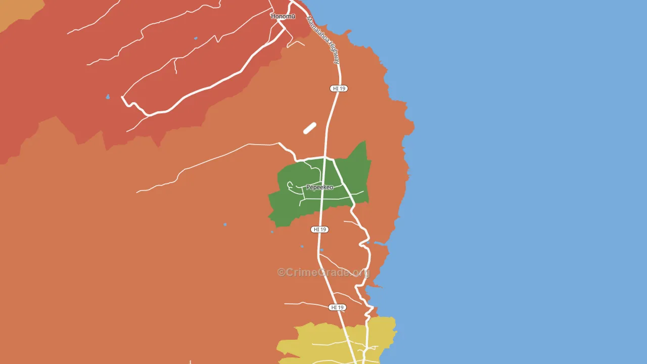 Pepeekeo, HI Map of Robbery Rates