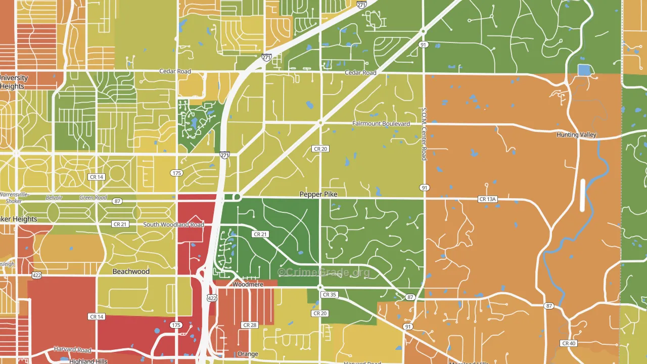 Pepper Pike, OH Map of Robbery Rates
