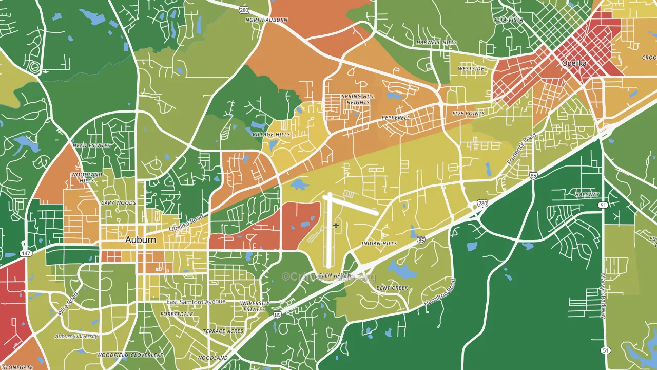 Pepperell, AL Map of Robbery Rates