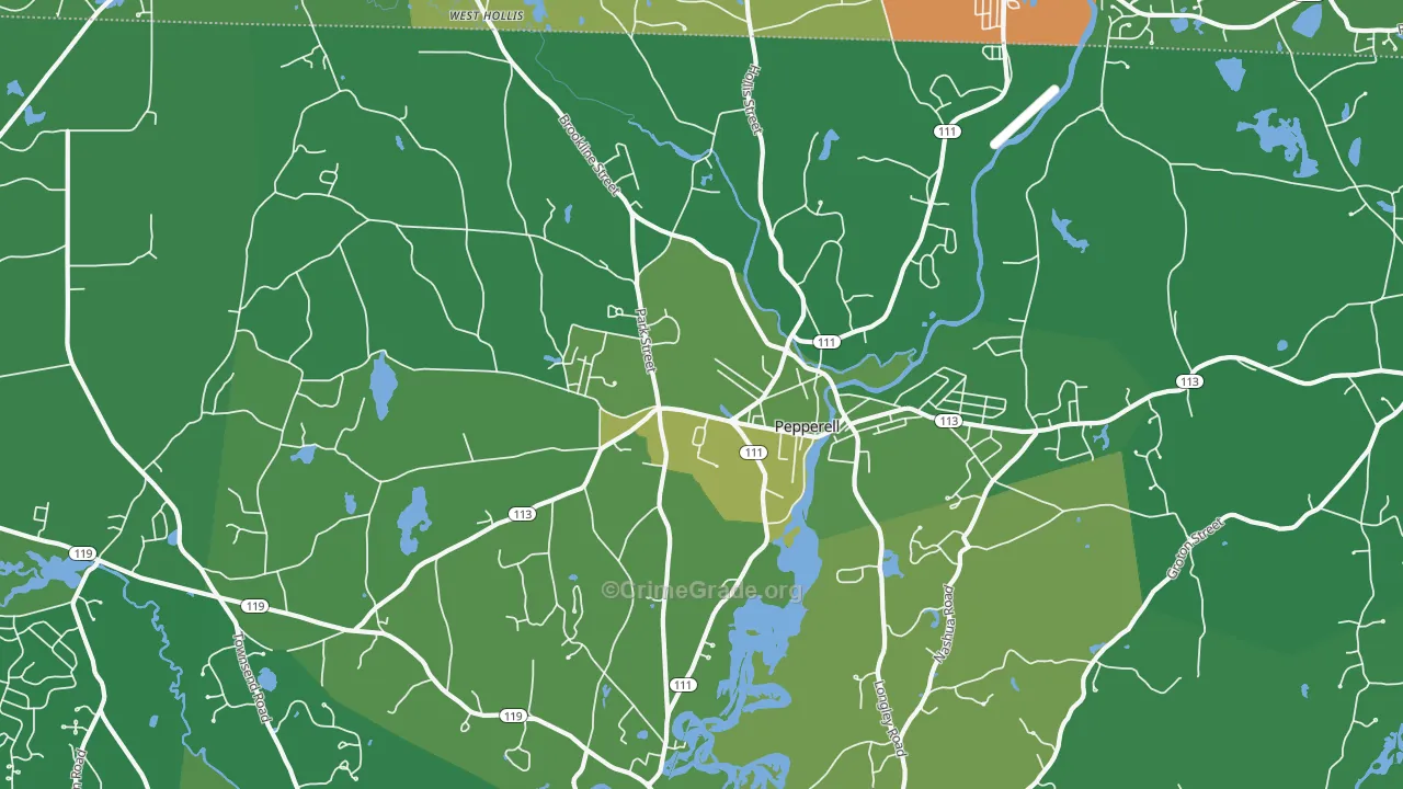 Pepperell, MA Map of Robbery Rates