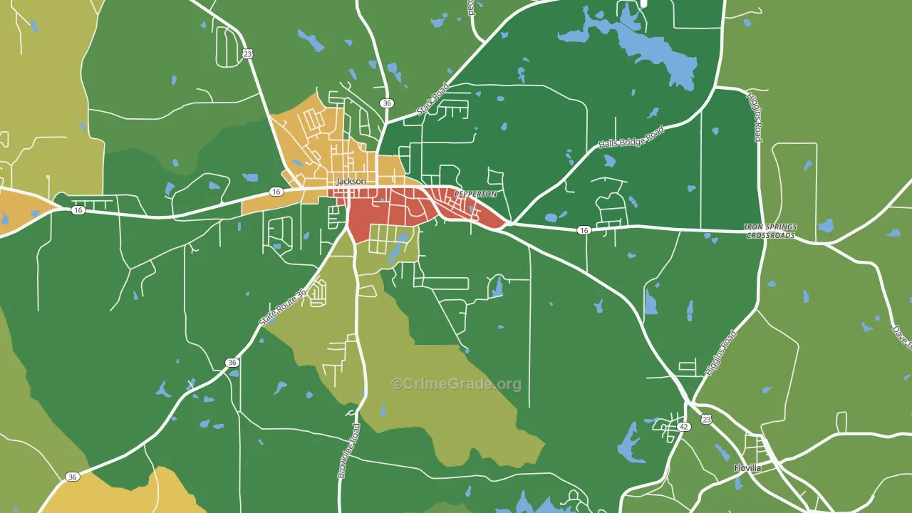 Pepperton, GA Map of Robbery Rates