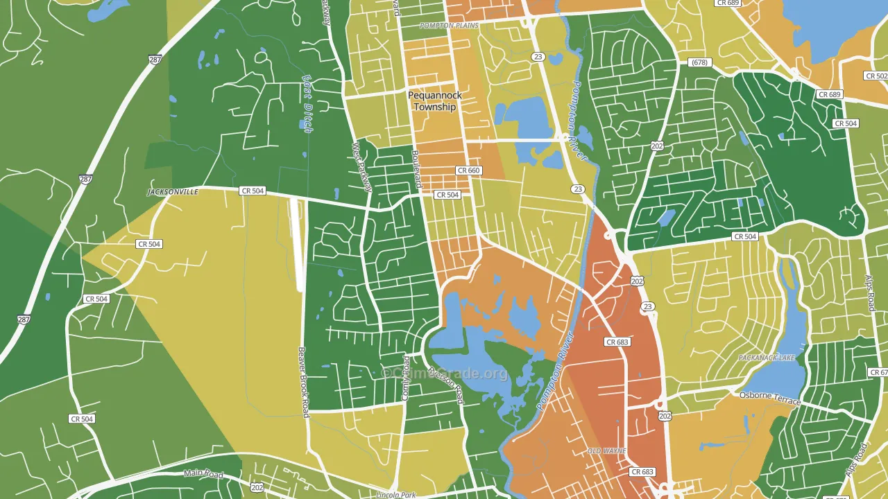 Pequannock, NJ Map of Robbery Rates