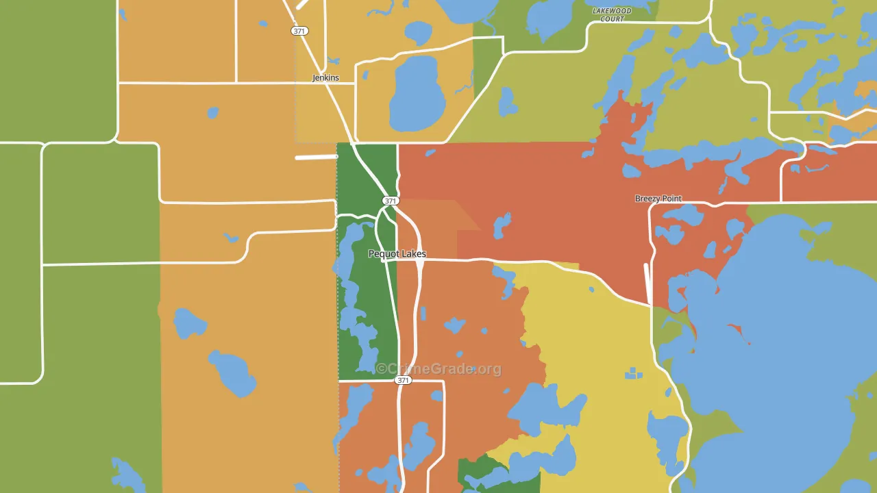 Pequot Lakes, MN Map of Robbery Rates