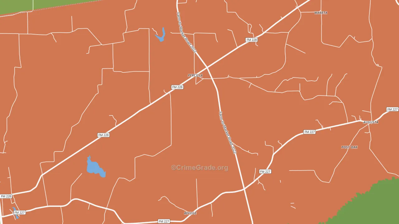 Percilla, TX Map of Robbery Rates