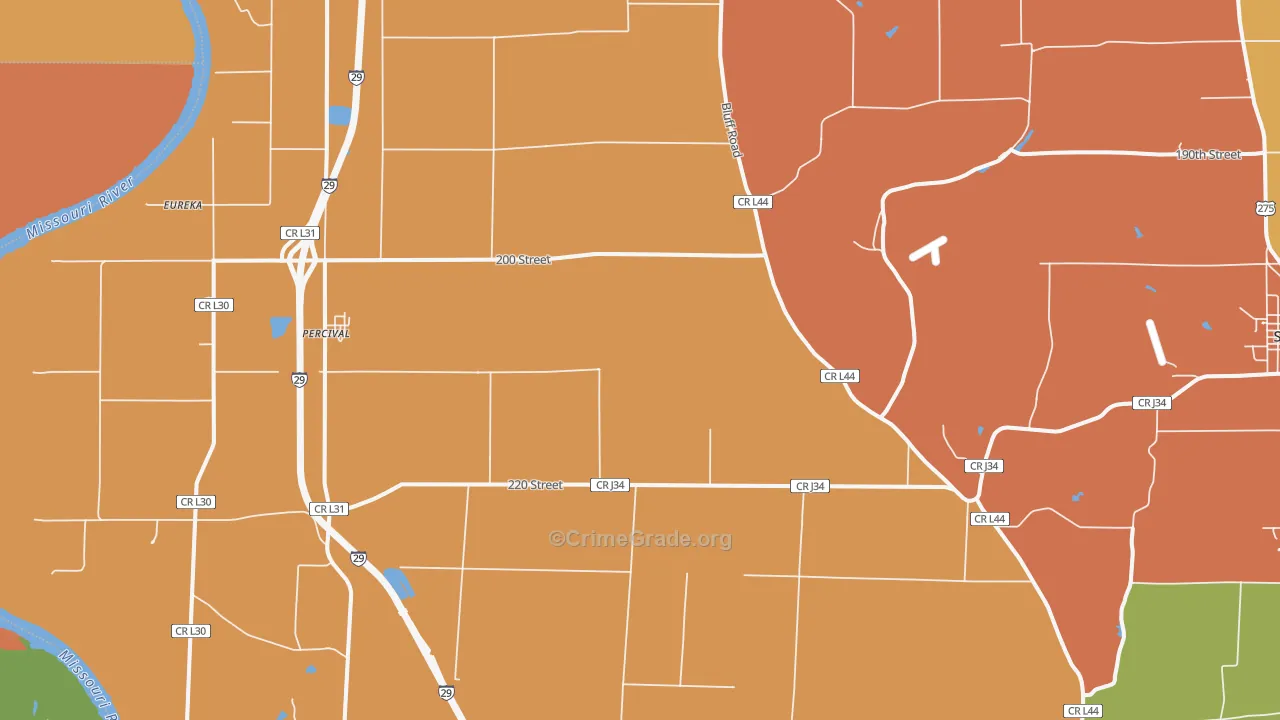 Percival, IA Map of Robbery Rates