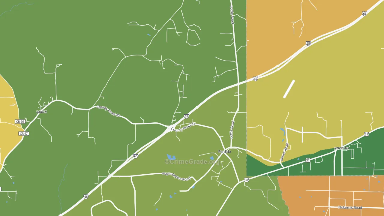Perdido, AL Map of Robbery Rates