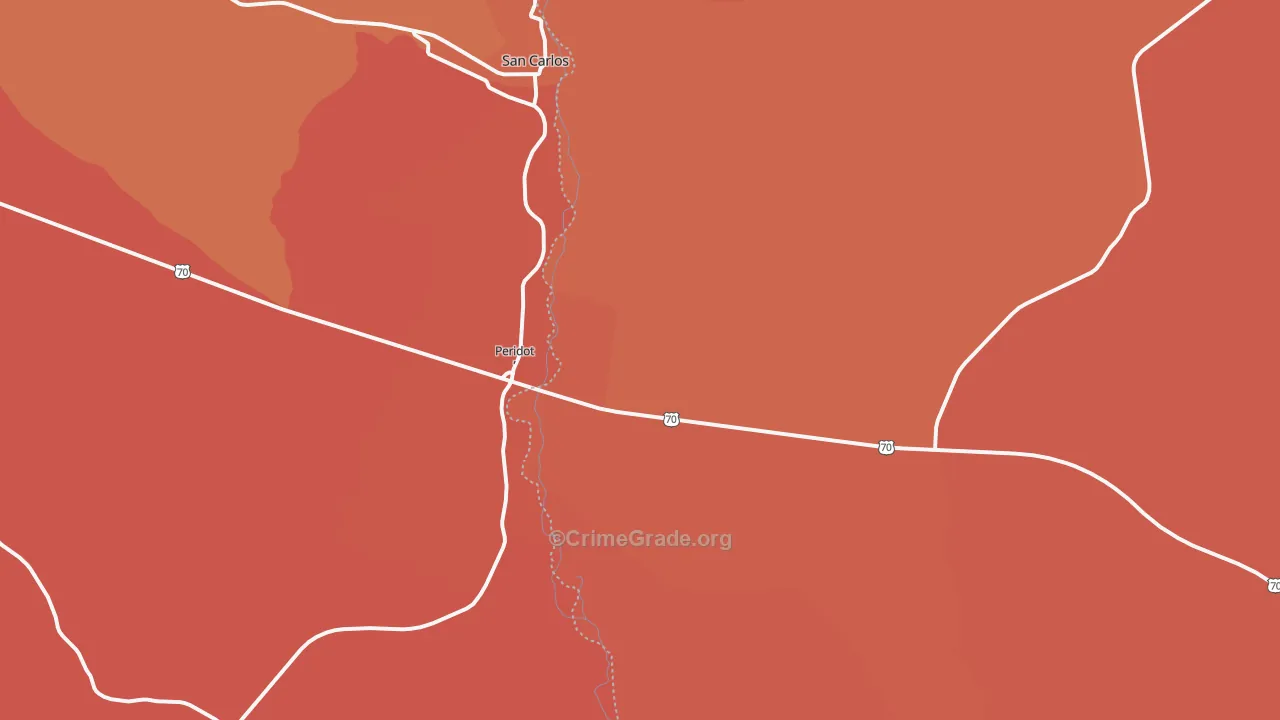 Peridot, AZ Map of Robbery Rates