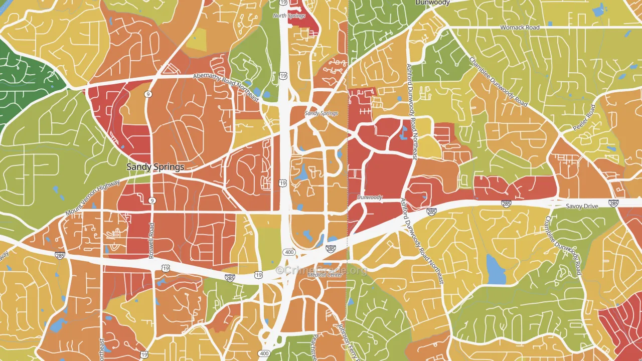 Perimeter Center, Sandy Springs, GA Map of Robbery Rates