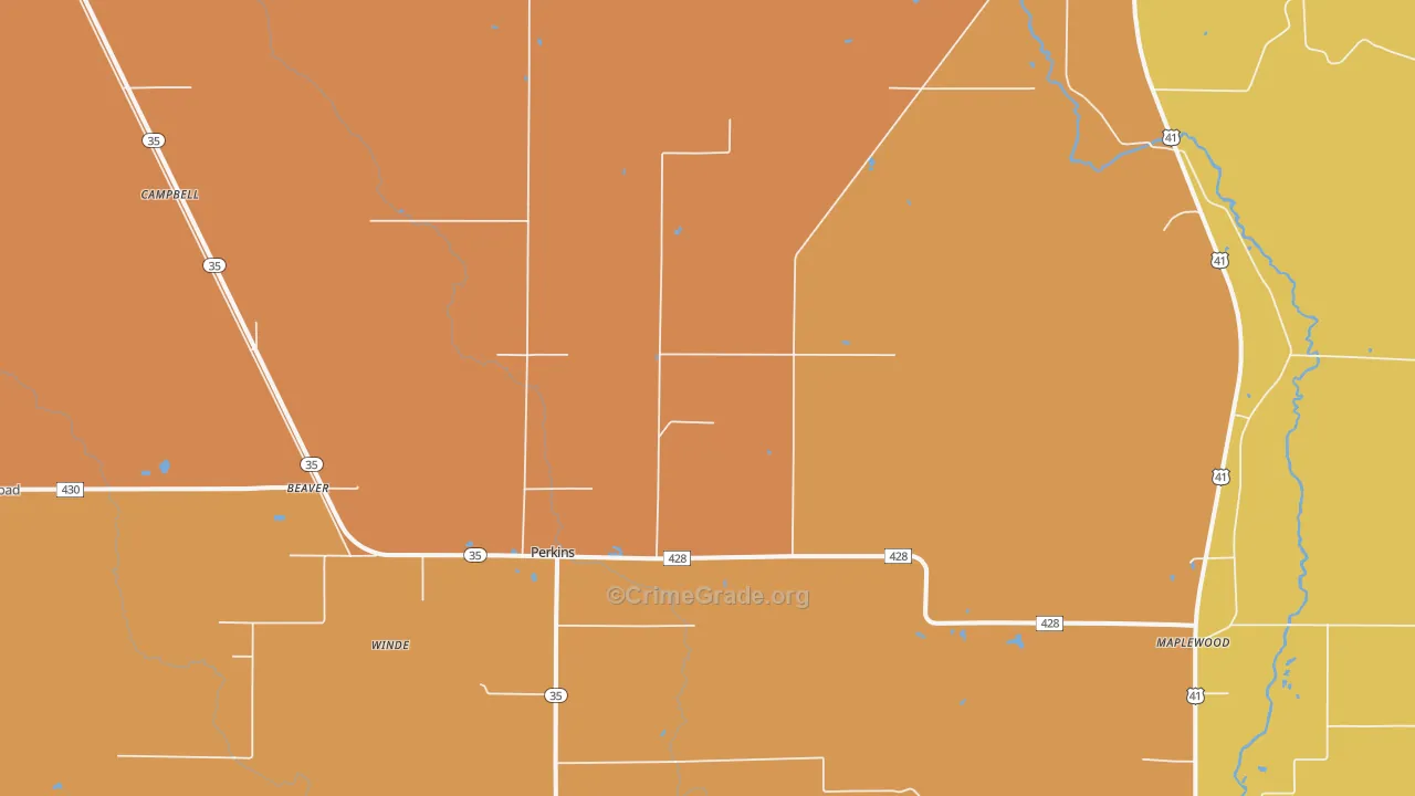 Perkins, MI Map of Robbery Rates